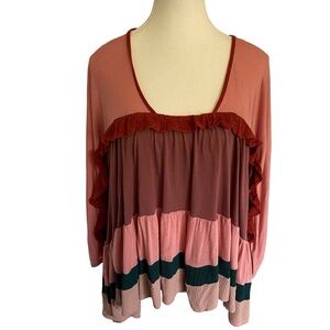 Anthropologie Meadow Rue Dusty Rose Soft Modal oversized Ruffled Boho Top. Sz M